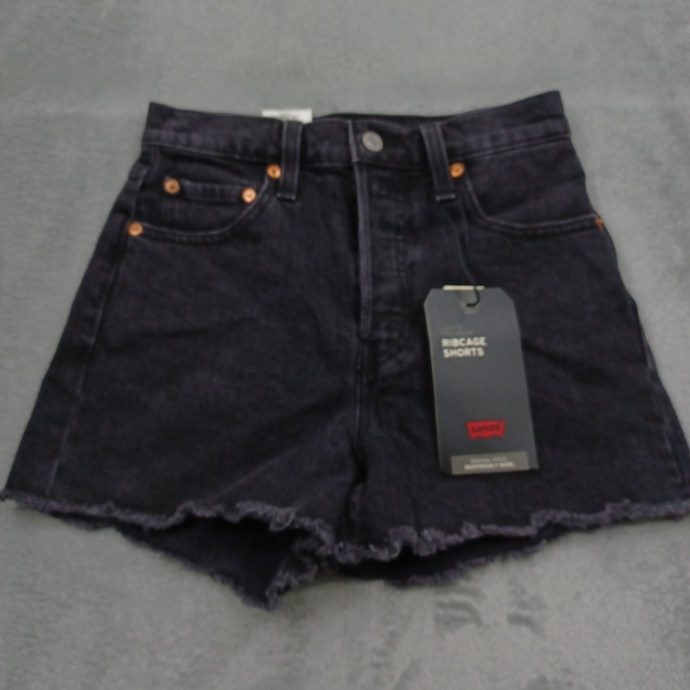 Levis 501 Shorts Womens 25 Black Denim Premium Casual Modern Cut Off NWT